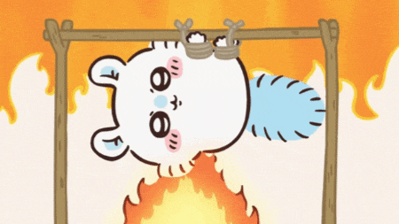 a cartoon drawing of a bear hanging upside down from a rope