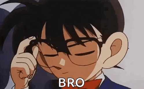 a close up of a cartoon character wearing glasses and a bow tie with the word bro .