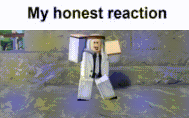 a minecraft character is walking down a street holding a box and says `` my honest reaction '' .