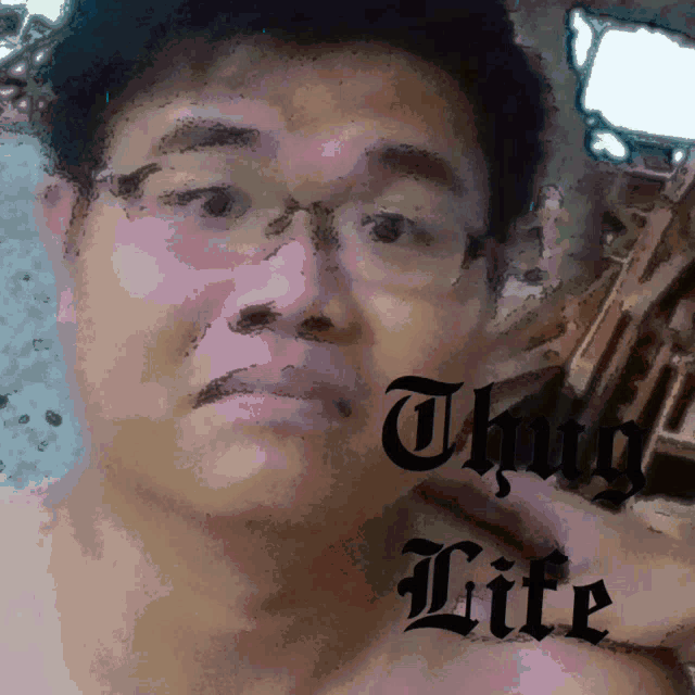 a drawing of a man with glasses and the words thug lite on the bottom
