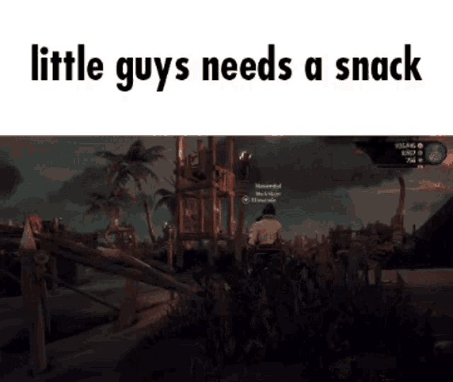a screenshot of a video game with the words little guys needs a snack below it