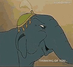 a cartoon elephant says hi mommy thinking of you ..