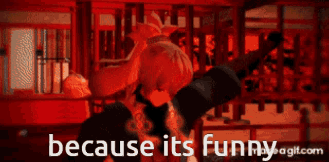 because it 's funny is displayed on a red background
