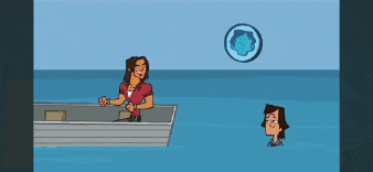 two cartoon characters in a boat in the ocean