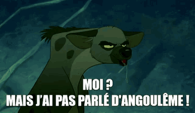 a cartoon of a hyena with the words moi written above it