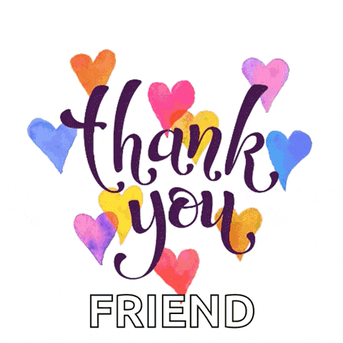 a greeting card that says thank you friend with hearts around it