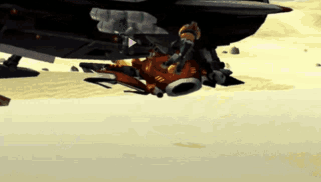 a video game character is flying through the air with a jet in the background