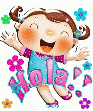 a cartoon of a girl with the word hola written on it