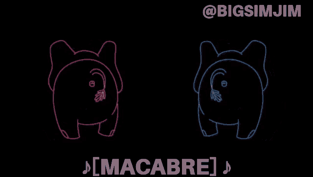 a drawing of two elephants with their eyes closed and the word macabre on the bottom .