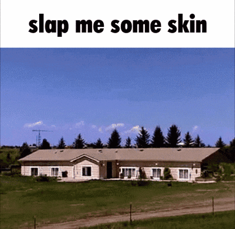 a picture of a house and the words slap me some skin