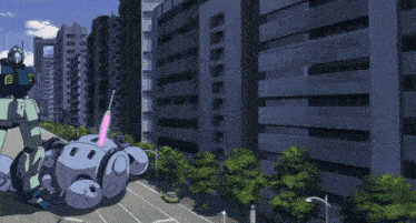 a cartoon of a robot fighting another robot on a street