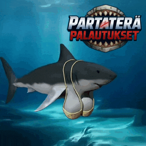 a picture of a shark with a pair of bikini bottoms attached to it