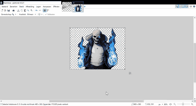 a computer screen shows a picture of a skeleton with blue flames in his hands