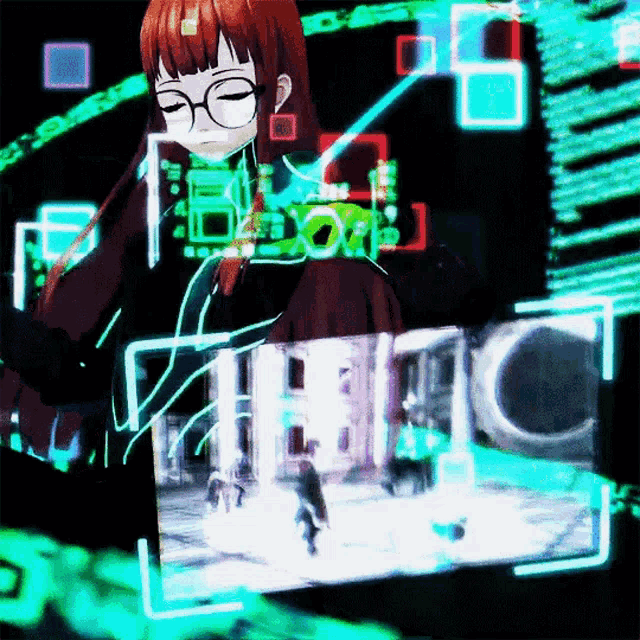 a girl with glasses is standing in front of a screen that says the tc