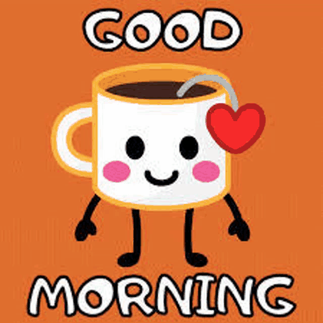 a cartoon of a cup of coffee with arms and legs and a heart .