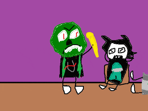 a drawing of two cartoon characters one of which has the letter r on their shirt