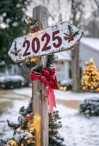 a sign that says 2025 on it in red letters