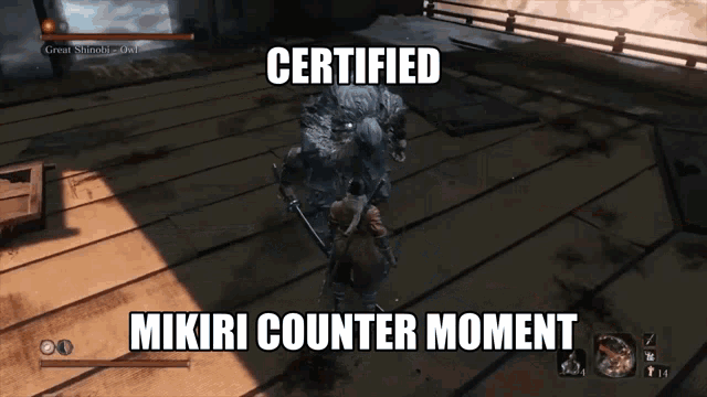 a screenshot of a video game with the words " certified mikiri counter moment "