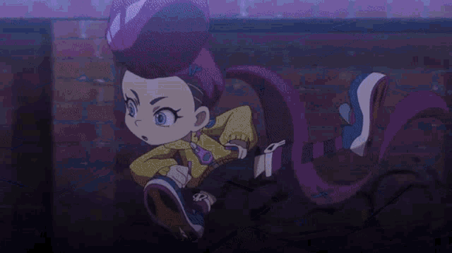 a man and a girl are fighting in a cartoon .