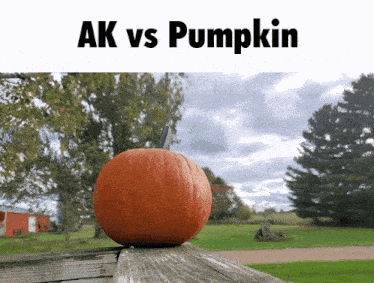 a pumpkin is sitting on a wooden ledge with the words ak vs pumpkin above it