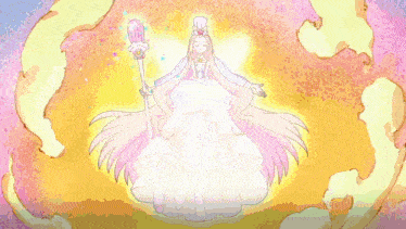 a pink and white anime character with the words " the legendary patissieres pretty cure "