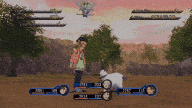 a video game screen shows a girl standing next to a dog