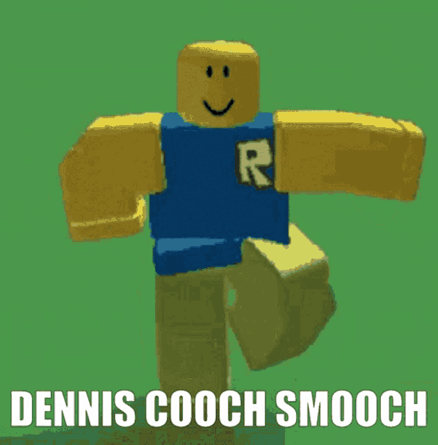a picture of a roblox character that says dennis cooch smooch on it