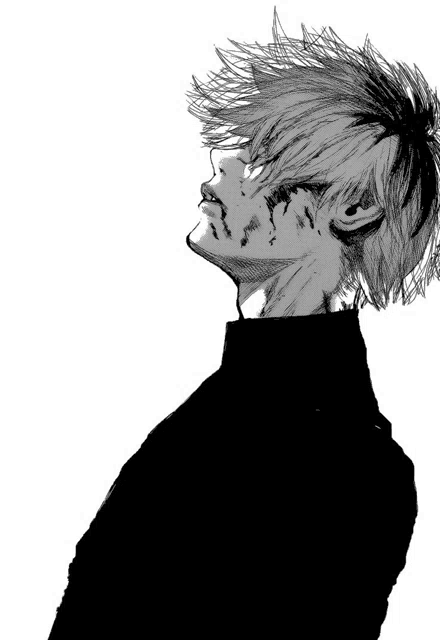 a black and white drawing of a man with a scar on his face