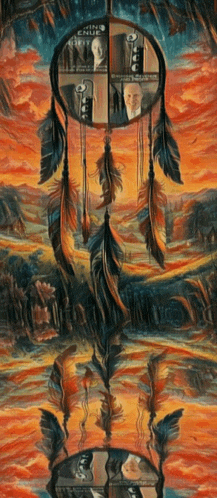 a painting of a dream catcher with a picture of a man in prison