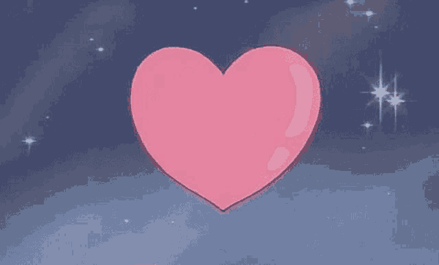 a pink heart is floating in the air with stars behind it .