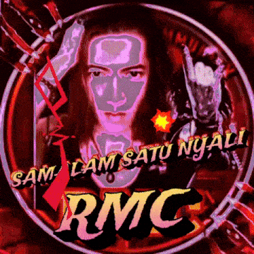 a logo for rmc shows a man with a devil horns hand gesture