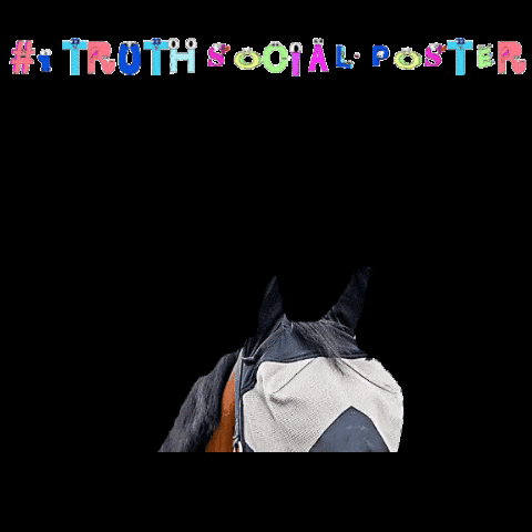 a horse wearing a mask with the words #truth & social poster above it