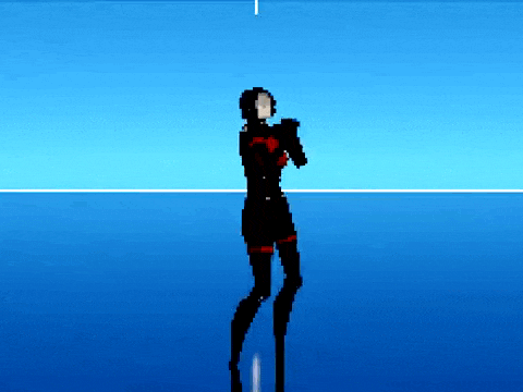 a pixel art of a woman holding a gun