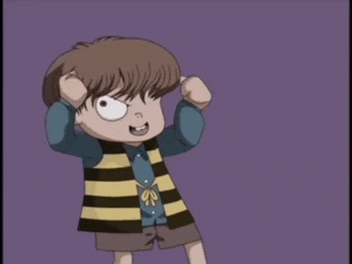 a cartoon character is wearing a striped shirt