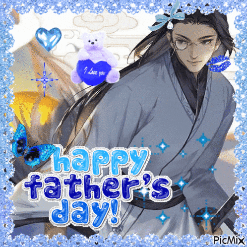 a greeting card for father 's day with a man and a teddy bear