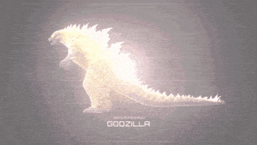 a glowing godzilla is displayed on a dark background