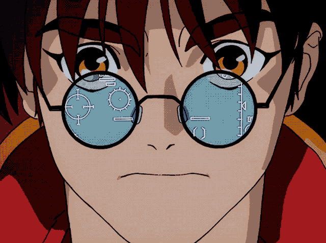 a close up of a person 's face wearing glasses with a target on them
