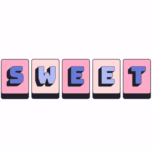 the word sweet is written in pink and blue blocks on a white background