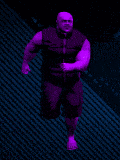 a man in a purple vest and shorts is running with a time of 20