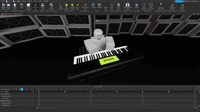 a computer screen shows a person playing a keyboard with a yellow sticker on it that says ' sponge '