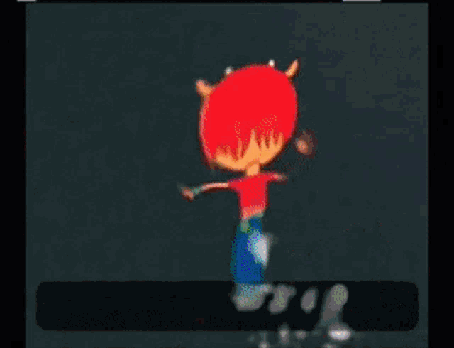 a cartoon character with red hair and a flower on her shirt
