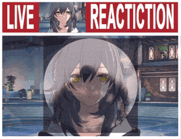 a picture of a girl with the words live reaction above her