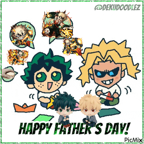 a happy father 's day greeting card with deku and bakugou