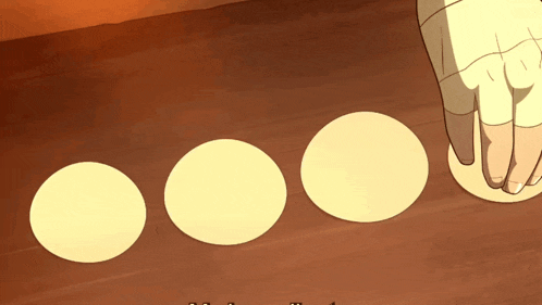 a cartoon of a person making circles on a wooden surface