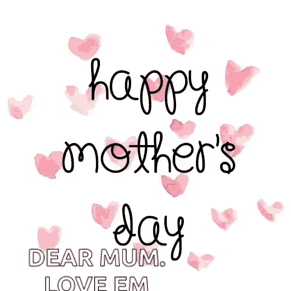 a mother 's day card with pink hearts and the words happy mother 's day