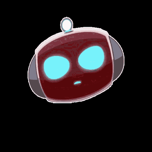 a cartoon of a red robot with blue eyes