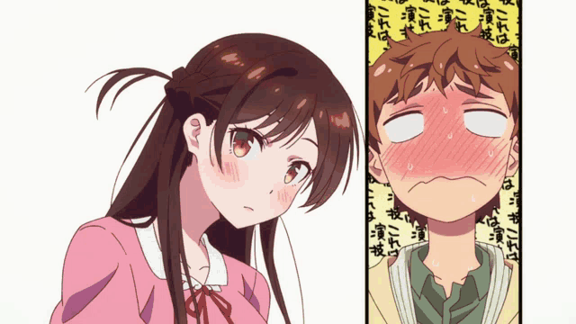a girl and a boy are looking at each other and the girl is making a funny face