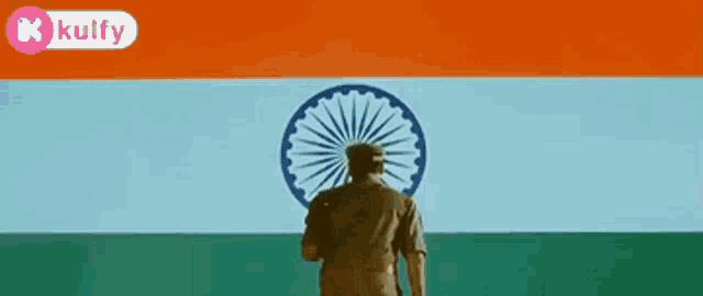 a blurry picture of a person standing in front of a flag .