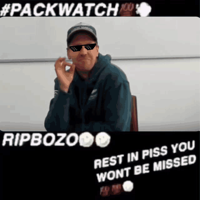 a picture of a man wearing sunglasses and a hat with the caption #packwatch 100