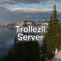 a picture of a lake with mountains in the background and the words trollezll server